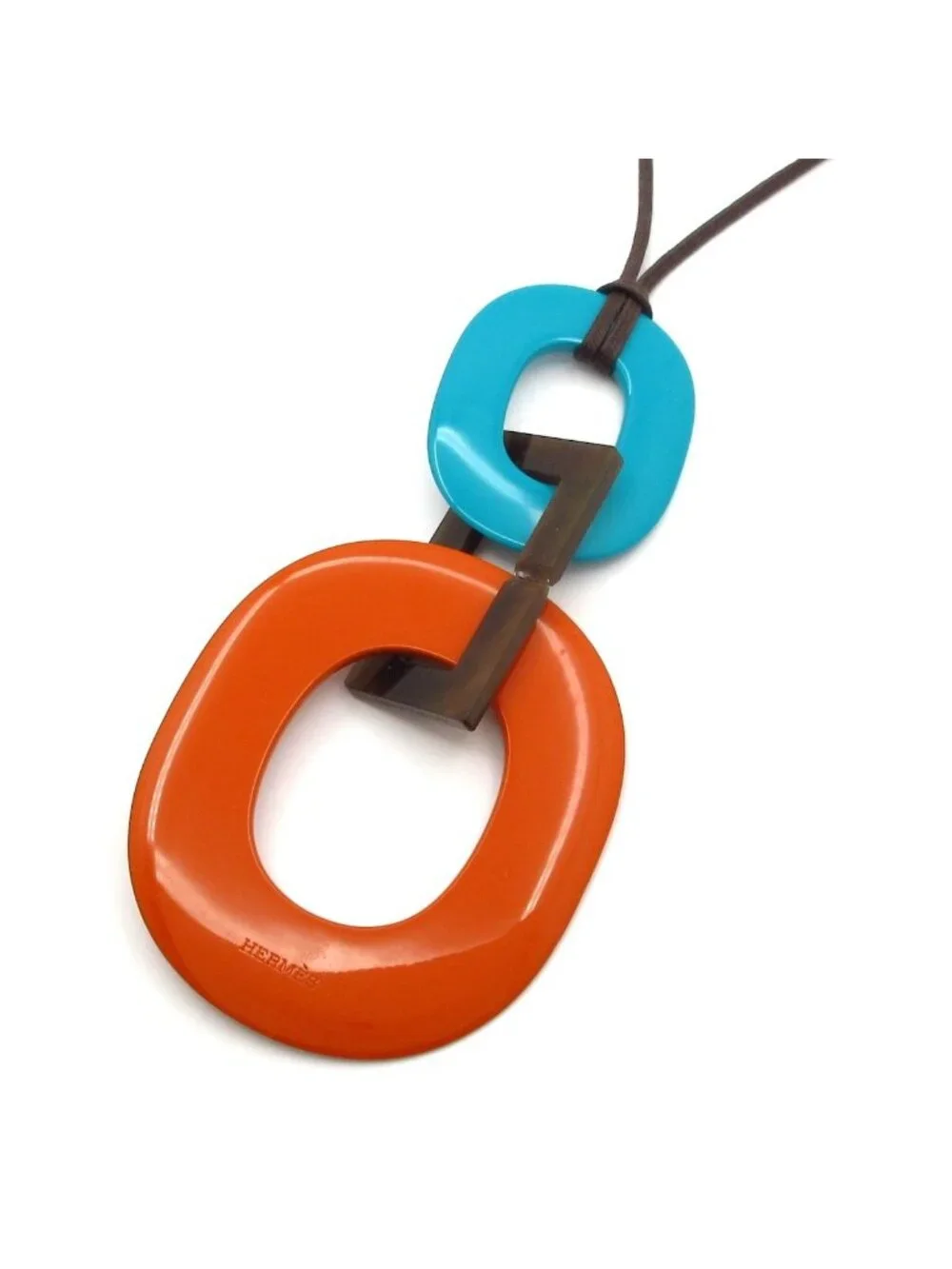 Hermes Necklace Color Cotton Orange Dark Brown Light Blue